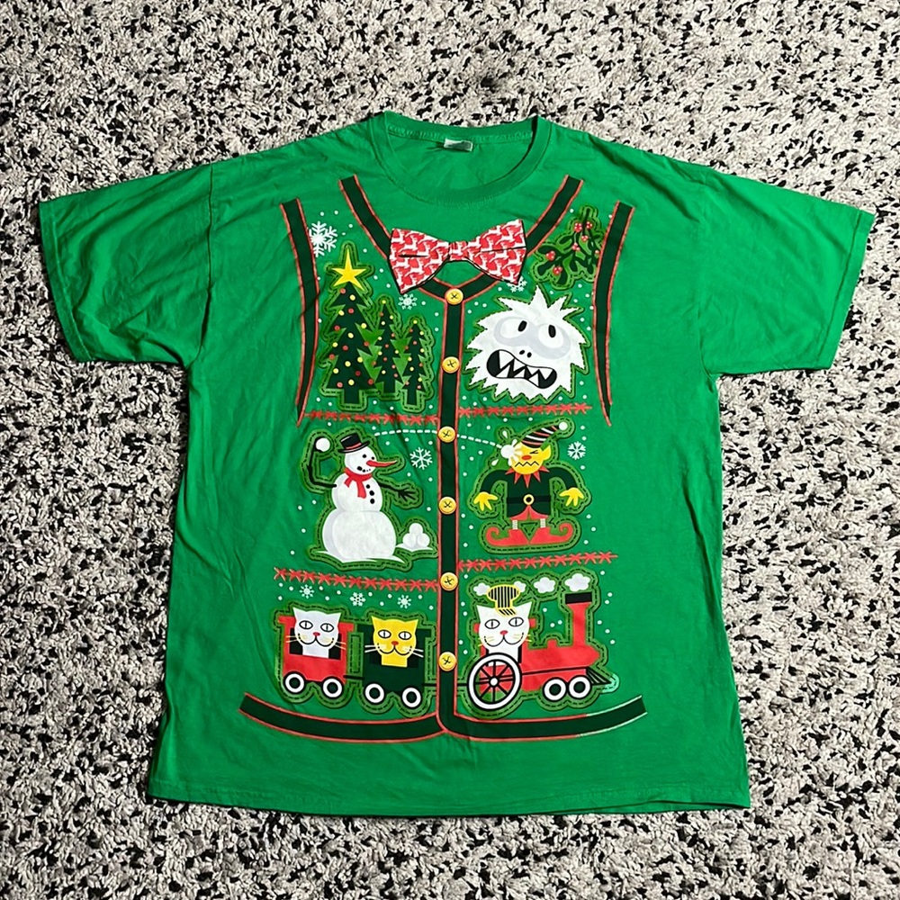 Ugly Christmas Festive Holiday T-Shirt—XL, Green